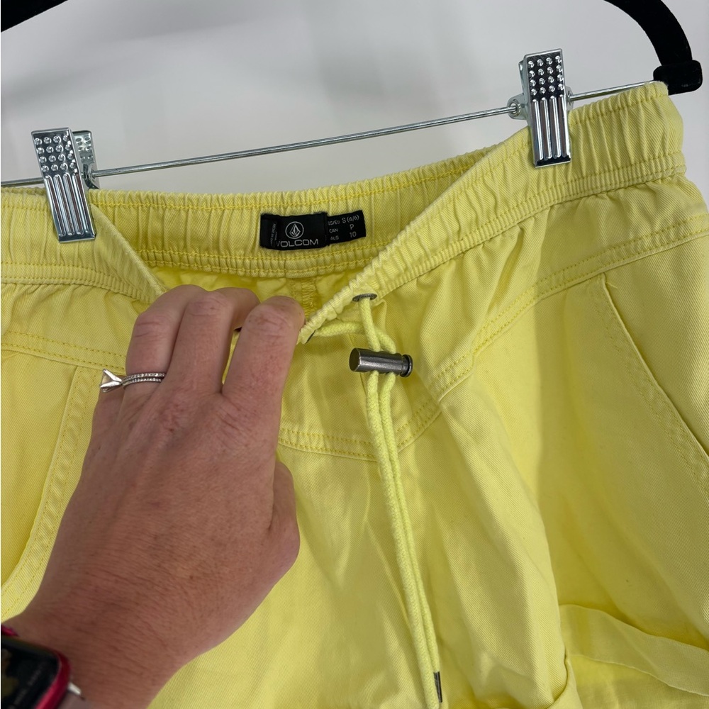Volcom Women's Drawstring Bright Yellow Shorts - Picture 3 of 10